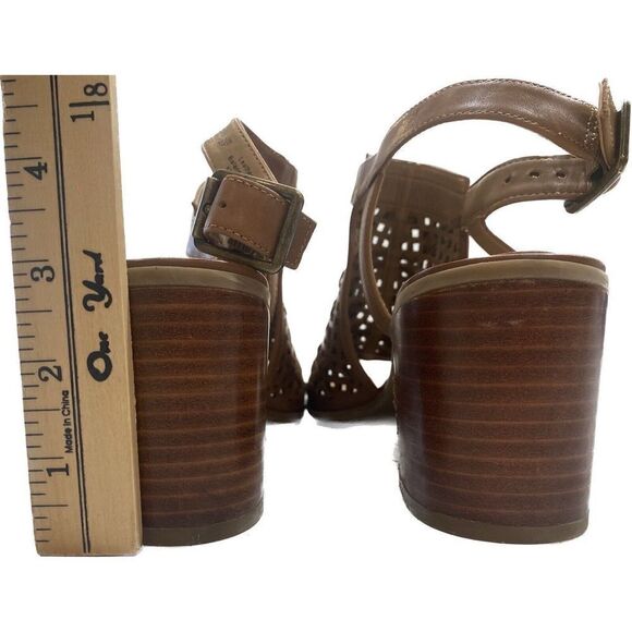 Franco Sarto Harlet Women's Brown Leather Slingback Peep Toe Sandals Size 10 - Picture 4 of 7